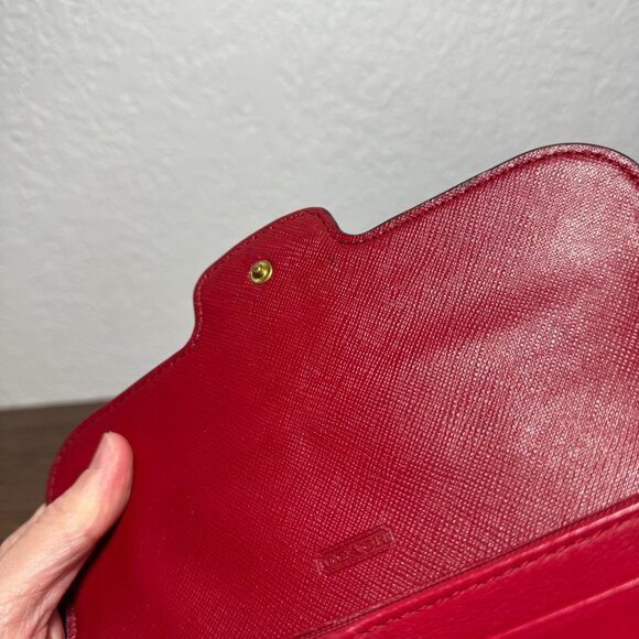 Coach Taylor Leather Checkbook Wallet Fold Over Snap Front Red Gold Y2K Classic - Picture 6 of 12